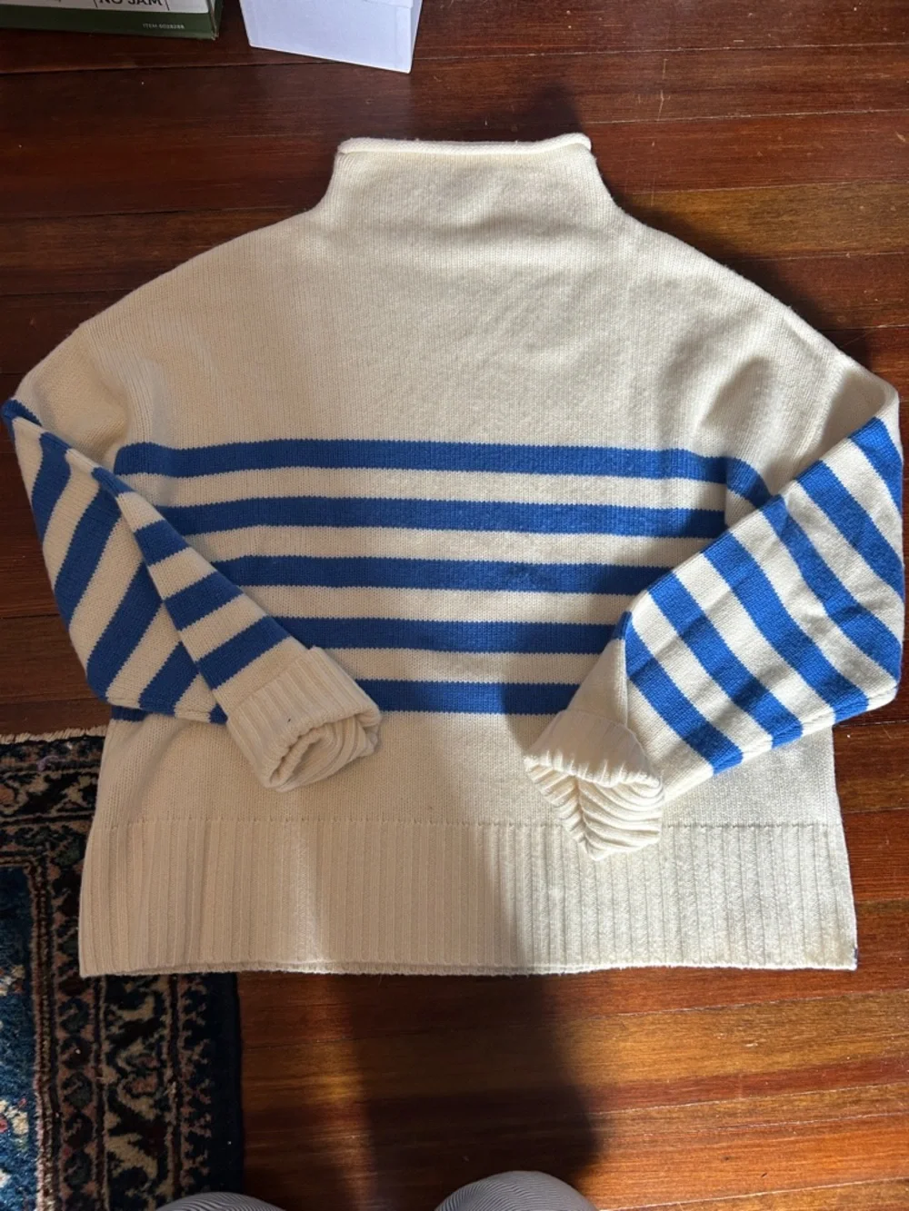 KULE Cream and Blue Striped Cashmere-blend Turtleneck Sweater. Sz L - Picture 2 of 16